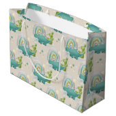ADORABLE TURQUOISE DINOSAUREN & RAINBOWS GROßE GESCHENKTÜTE (Rückseite Schrägansicht)