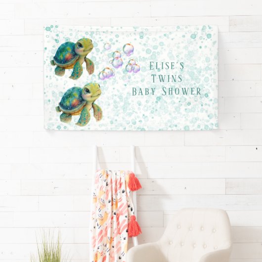 Adorable Turtle and Bubbles Baby Dusche Twins Banner (Insitu)