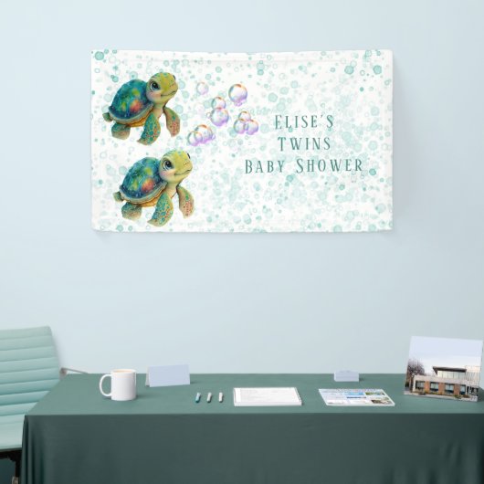 Adorable Turtle and Bubbles Baby Dusche Twins Banner (Messeveranstaltung)
