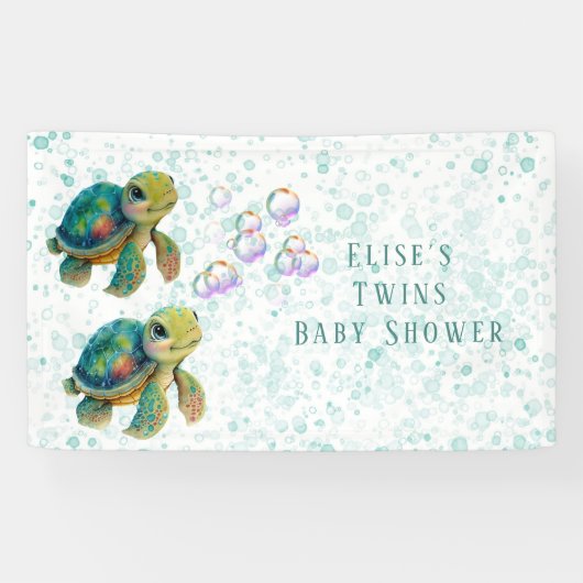 Adorable Turtle and Bubbles Baby Dusche Twins Banner (Horizontal)