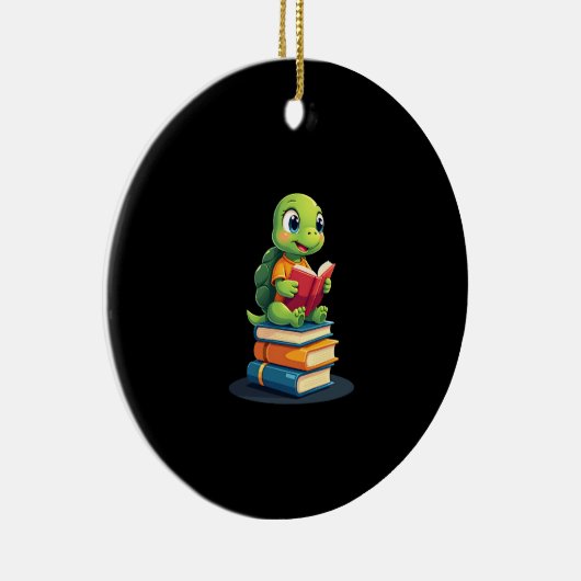 Adorable Turtle Reading Books (1) Keramik Ornament (Rechts)