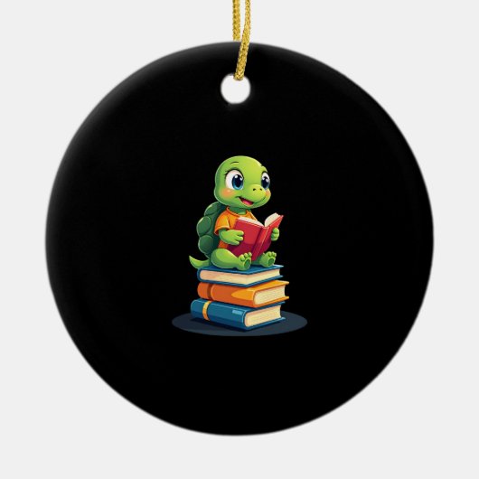 Adorable Turtle Reading Books (1) Keramik Ornament (Vorne)