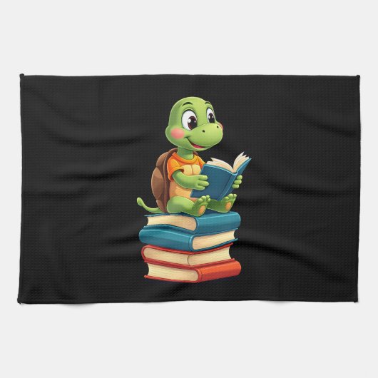 Adorable Turtle Reading Books (4) Geschirrtuch (Horizontal)