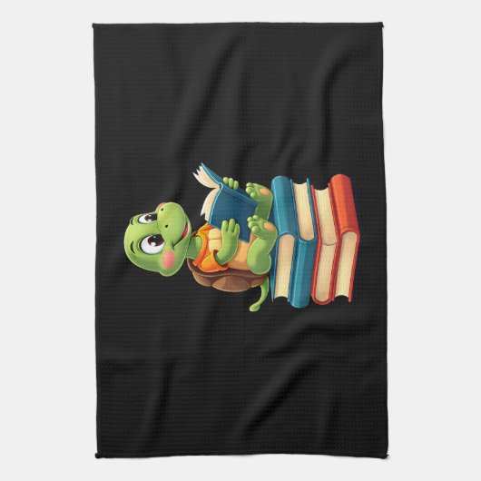 Adorable Turtle Reading Books (4) Geschirrtuch (Vertikal)