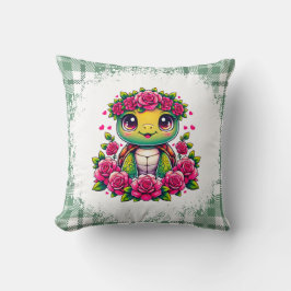 Adorable Turtle with Floral Crown Kissen