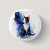 Adorable Tuxedo Cat Aquarellbilder Button (Vorderseite)