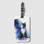 Adorable Tuxedo Cat Aquarellbilder Gepäckanhänger (Vorderseite Vertikal)