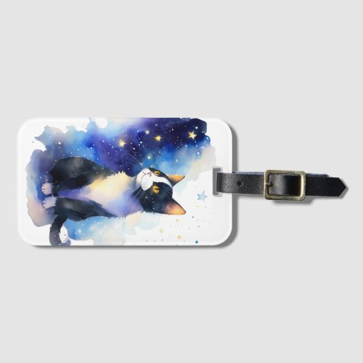 Adorable Tuxedo Cat Aquarellbilder Gepäckanhänger (Vorderseite (Horizontal))