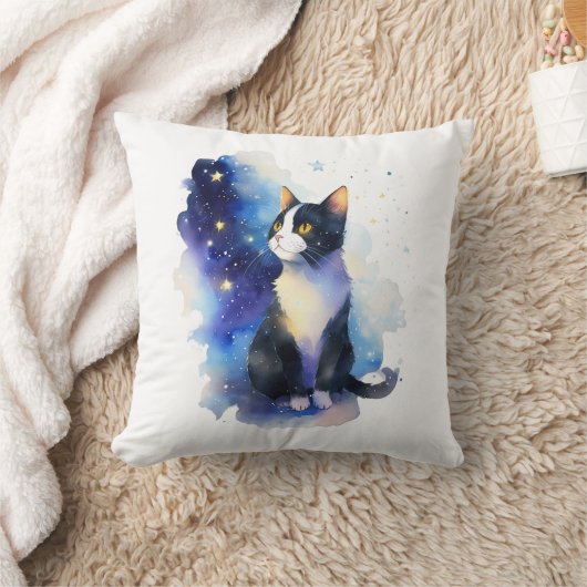 Adorable Tuxedo Cat Aquarellbilder Kissen (Decke)