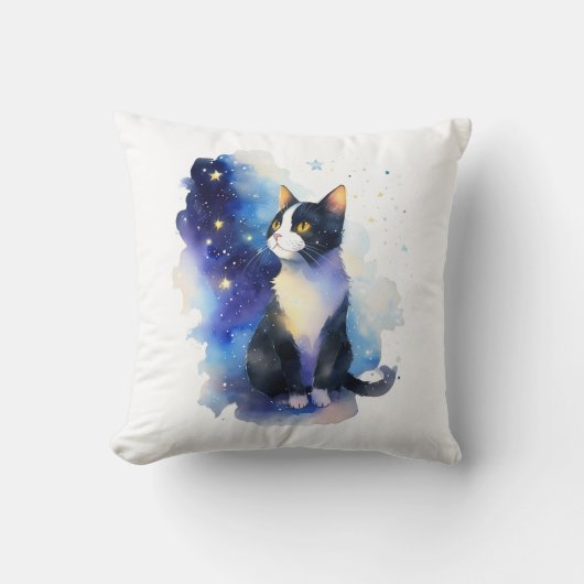 Adorable Tuxedo Cat Aquarellbilder Kissen (Vorderseite)