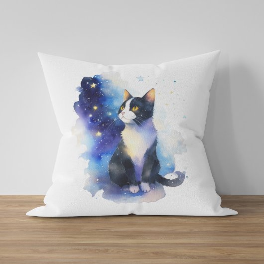 Adorable Tuxedo Cat Aquarellbilder Kissen