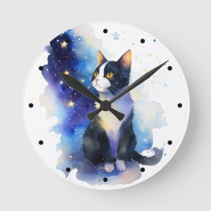 Adorable Tuxedo Cat Aquarellbilder Runde Wanduhr