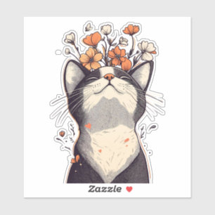 Adorable Tuxedo Katze und Blume Aufkleber