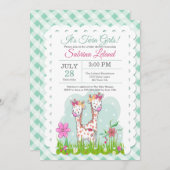 Adorable Twin Girls Giraffen Baby Dusche Einladung (Vorne/Hinten)
