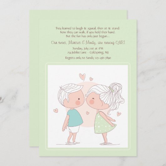 Adorable Twins Einladung (Vorne/Hinten)