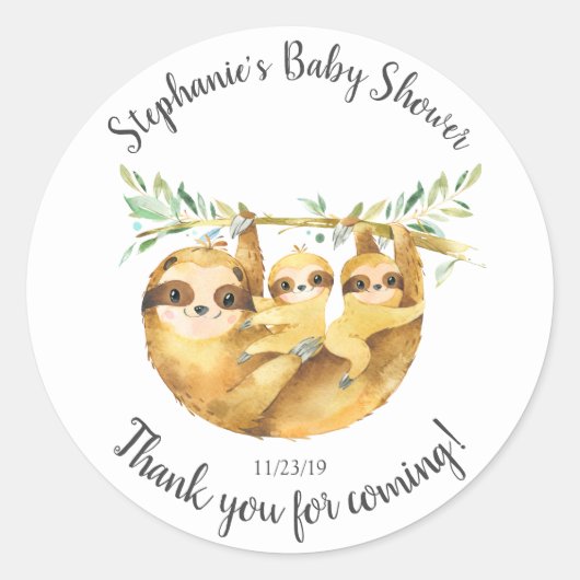 Adorable Twins Sloth Baby Dusche Gefallen Sticker (Vorderseite)