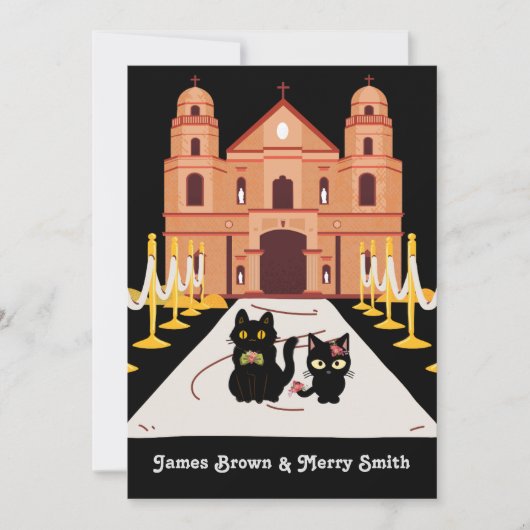 Adorable Two Black Cats Church Wedding Einladung (Vorderseite)
