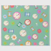 Adorable Uhren und Blume grünes Party Geschenkpapier (Flach)