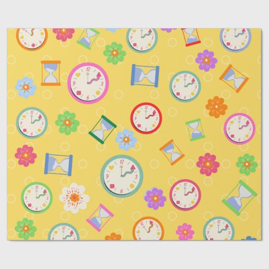 Adorable Uhren und Blume Muster Party Geschenkpapier (Flach)