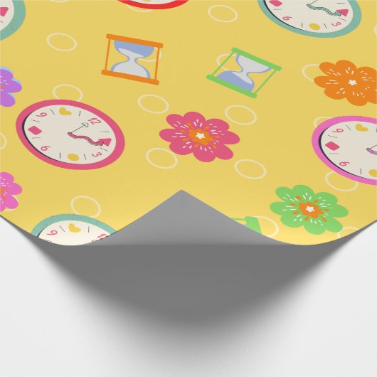 Adorable Uhren und Blume Muster Party Geschenkpapier (Ecke)