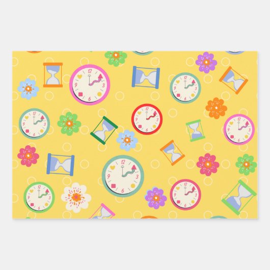 Adorable Uhren und Blume Party Geschenkpapier Set (Vorderseite)