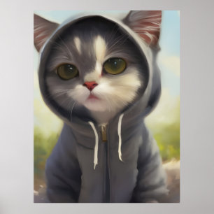 Adorable und Sweet Kitten mit Hoodie Poster