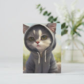 Adorable und Sweet Kitten mit Hoodie Postkarte (Stehend Vorderseite)