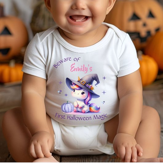 Adorable Unicorn Girls erstes Halloween mit Namen Baby Strampler