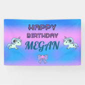 Adorable Unicorn Happy Birthday Ribbon Star Banner (Horizontal)