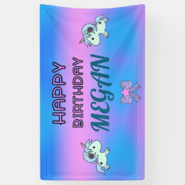 Adorable Unicorn Happy Birthday Ribbon Star Banner