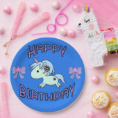 Adorable Unicorn Happy Birthday Ribbon Star Pappteller (Party)