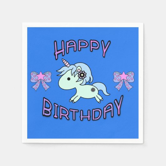 Adorable Unicorn Happy Birthday Ribbon Star Serviette (Vorderseite)