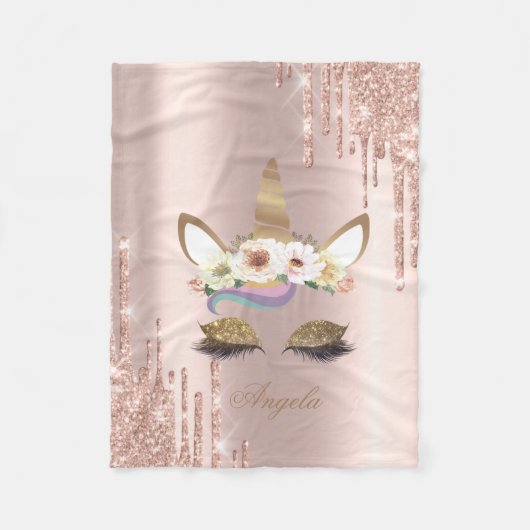 Adorable Unicorn Rose Gold Glitzer Tropfen Fleecedecke (Vorderseite)