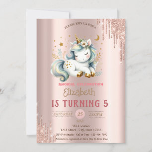Adorable Unicorn,Rose Gold Tropfen Geburtstag Einladung