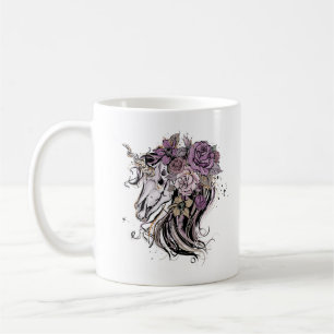 Adorable Unicorn Skull und Blume Boho Kaffeetasse
