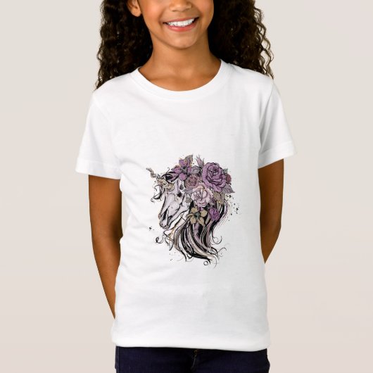 Adorable Unicorn Skull und Blume Boho T-Shirt (Vorderseite)