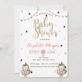 Adorable Unicorn, Stars Kinderdusche Einladung (Vorderseite)