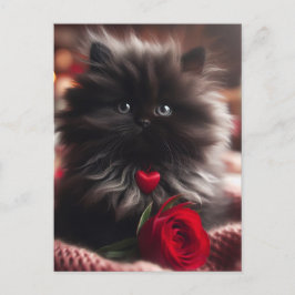 Adorable Valentine Black Kitten Postkarte