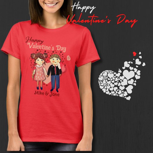 Adorable Valentine Couple Hearts Red T-Shirt