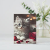 Adorable Valentine Fluffy Gray Kitten Postkarte (Stehend Vorderseite)