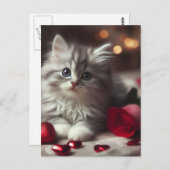 Adorable Valentine Fluffy Gray Kitten Postkarte (Vorne/Hinten)