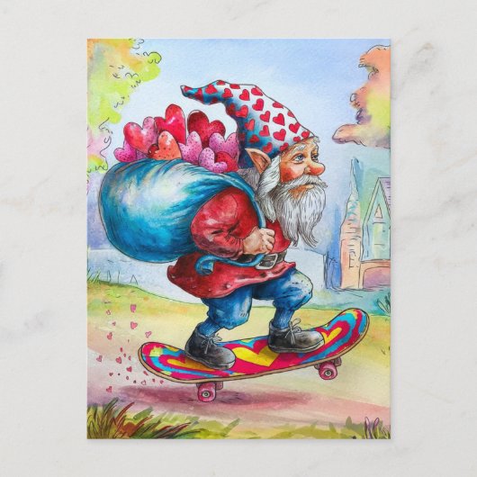Adorable Valentine Gnome Postkarte (Vorderseite)
