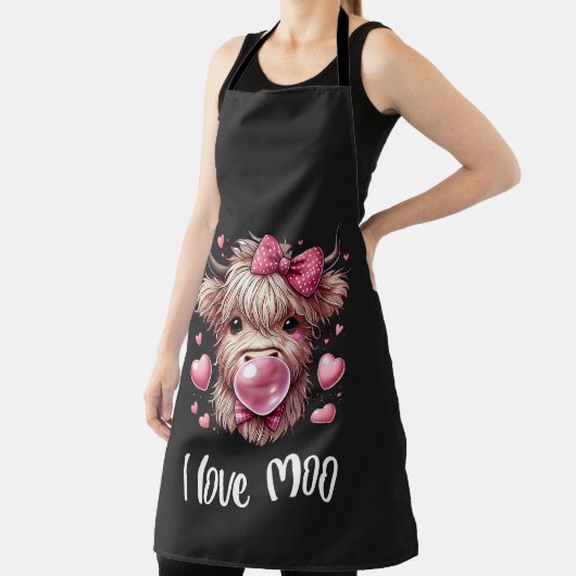 Adorable Valentine Highland Cow (weißer Text) Schürze (InSitu)
