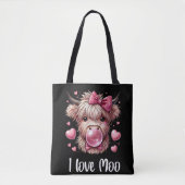 Adorable Valentine Highland Cow (weißer Text) Tasche (Vorderseite)