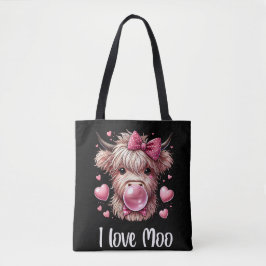 Adorable Valentine Highland Cow (weißer Text) Tasche