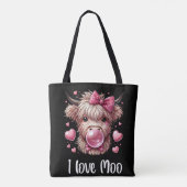 Adorable Valentine Highland Cow (weißer Text) Tasche (Rückseite)