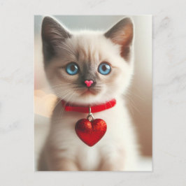 Adorable Valentine Kitten mit Herz auf Collar Postkarte