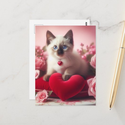 Adorable Valentine Kitten Postkarte (Vorderseite/Rückseite Beispiel)