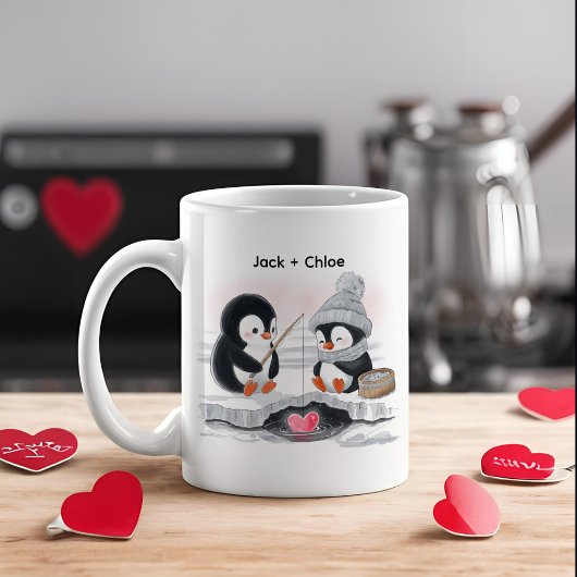 Adorable Valentine Wasserfarbe Ice Angeln Pinguine Kaffeetasse