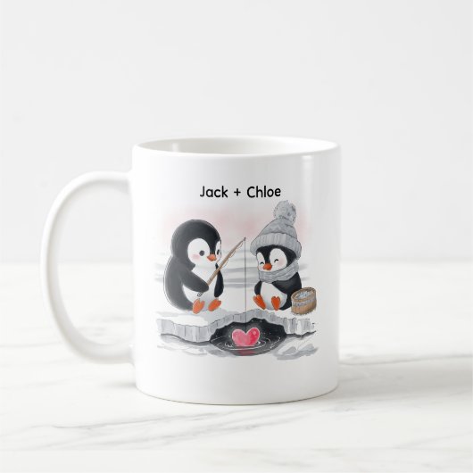 Adorable Valentine Wasserfarbe Ice Angeln Pinguine Kaffeetasse (Links)